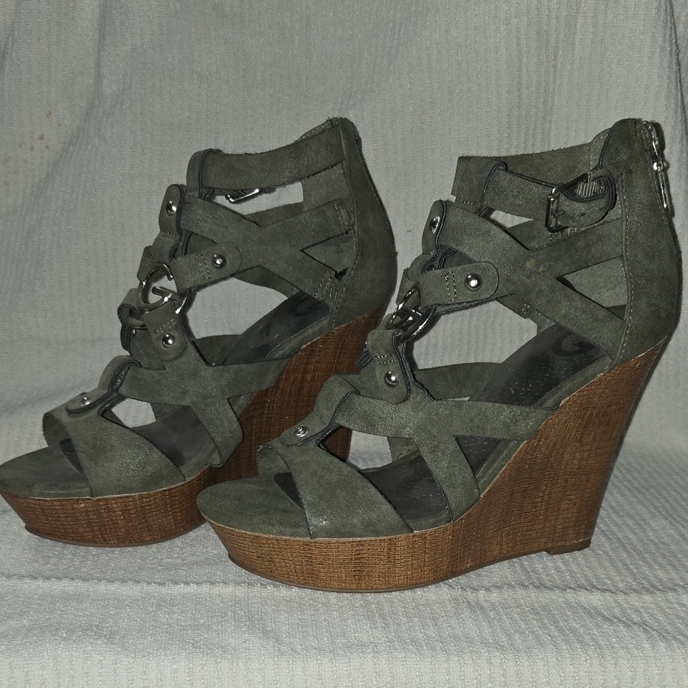 Chic Green Wedge Sandals Very Sexy Shoes, Size 7 - Picture 3 of 10